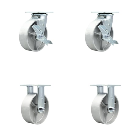 Service Caster 6 Inch Semi Steel Caster Set with Ball Bearings 2 Brakes 2 Rigid SCC-30CS620-SSB-TLB-2-R620-2